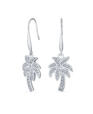 Bling Jewelry Nautical Beach Cz Palm Tree Dangle Chandelier Earrings in Sterling Silver