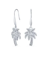 Bling Jewelry Nautical Beach Cz Palm Tree Dangle Chandelier Earrings in Sterling Silver