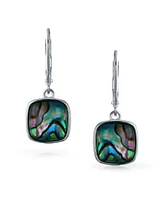 Bling Jewelry Geometric Iridescent Abalone Shell Square Teardrop Dangle Earrings Sterling Silver