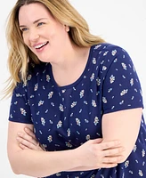 Charter Club Plus Printed Short-Sleeve Sleepshirt, Exclusively at Macy's