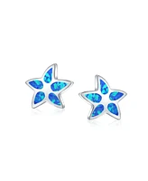 Bling Jewelry Blue Opal Starfish Stud Earrings Sterling Silver Ocean Theme