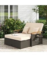 Outdoor Wicker Daybed with Folding Panels and Storage Ottoman