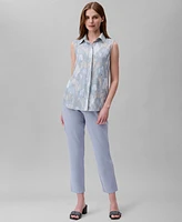 Calvin Klein Women's Sleeveless Printed Button-Down Blouse