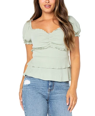 Celebrity Pink Juniors' Tiered Puff-Sleeve Top