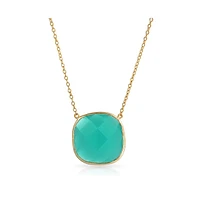 Bling Jewelry Exquisite Teal Blue-Green Faceted Stone Pendant Necklace Gold Plated Silver