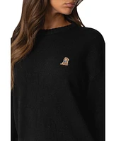 Edikted Womens Puppy Love Embroidered Sweater