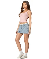 Edikted Womens Floral Peekaboo Denim Mini Skirt