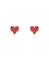 The Lovery Ruby Heart Stud Earrings 14K Gold