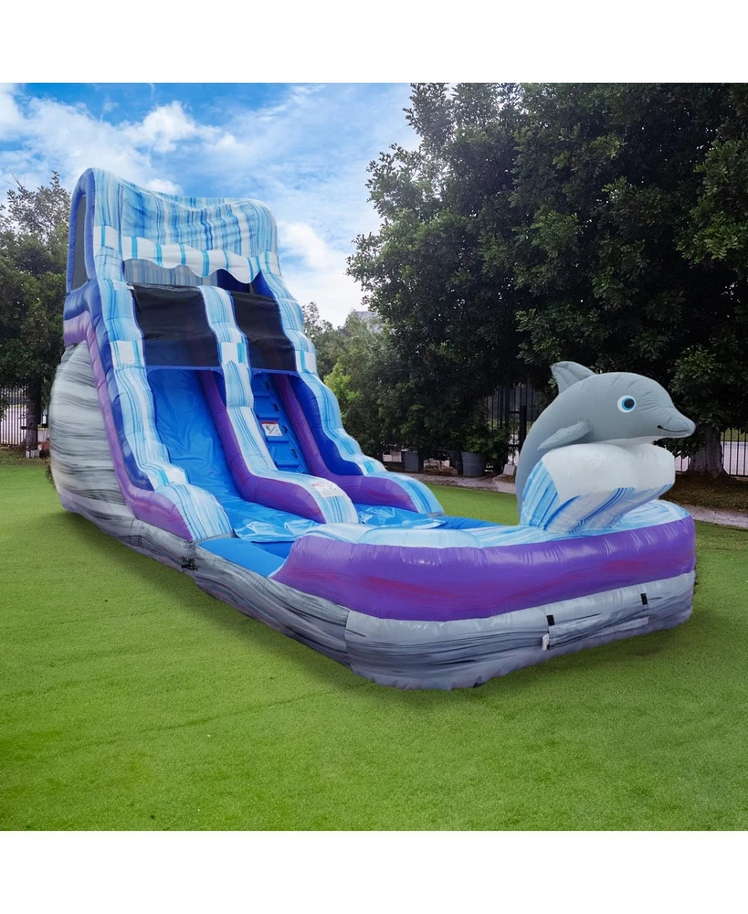 HeroKiddo 16FT Dolphin Inftatable Water Slide with Detachable Pool & Air Blower, Commercial Grade, 100% Pvc Vinyl, Outdoor Backyard, Kids and Adults,