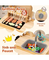 Wooden Barbecue Grill Playset with Chalkboard and Sink and Cabinet