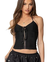 Edikted Womens Ryanne Tie Front Halter Corset