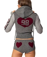 Edikted Womens Heart Knit Zip Up Hoodie