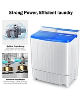 13Lbs Portable Compact Mini Twin Tub Washing Machine with Drain Pump Spinner-Blue