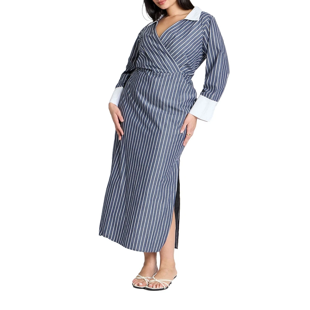 Eloquii Women's Plus Striped Midi Shirt Dress