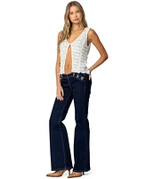 Edikted Womens Alison Low Rise Flared Jeans