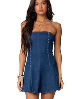 Edikted Womens Fara Strapless Denim Mini Dress