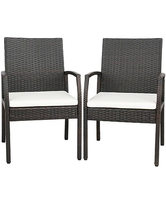 2 Pieces Patio Wicker Dining Armchair Set with Soft Zippered Cushion