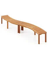 Outdoor Curved Acacia Wood Fire Pit Bench with Slatted Seat-Set of 2