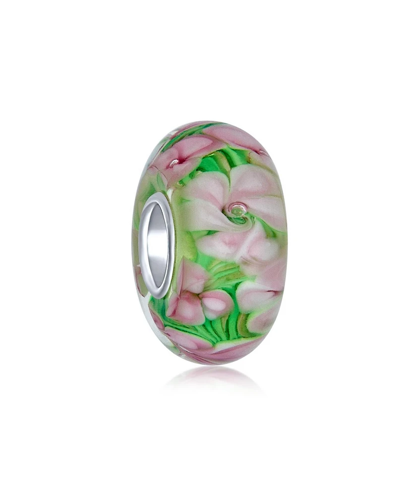 Bling Jewelry Murano Glass Charm Bead with Sterling Silver Core - Floral Design for Bracelets