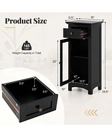 Bathroom Floor Cabinet with Single Glass Door Drawer & Adjustable Shelf