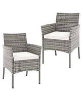 2 Pieces Outdoor Pe Rattan Armchairs with Cozy Seat Cushions