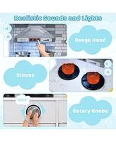 Wooden Kitchen Playset with Lights and Sounds for Ages 3+