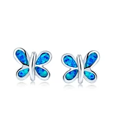 Bling Jewelry Blue Opal Butterfly Stud Earrings Sterling Silver Jewelry