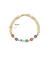 Bling Jewelry Amulet Multi-Color Evil Eye Strand Bracelet with Gold Plated Snake Chain