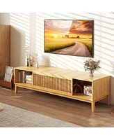 Tv Stand for TVs with Sliding Slatted Doors Stylish Entertainment Center for Living Room