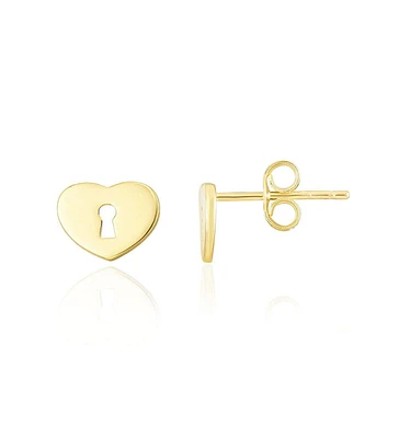 The Lovery Gold Heart Padlock Stud Earrings 14k Gold