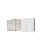 Fm Furniture Wall-Mounted Kitchen Cabinet with Microwave Space, Open Shelves, and Double Doors – Natural Oak and White