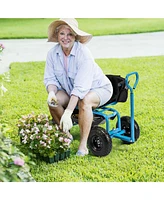 Rolling Garden Cart Height Adjustable Scooter with Swivel Seat & Tool Storage