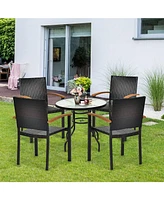 Set of 4 Outdoor Patio Pe Rattan Dining Chairs with Powder-coated Steel Frame