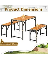 3 Pieces Patio Dining Set with Picnic Table and 2 Benches for 4 People