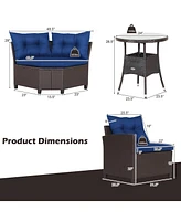 4 Pieces Patio Rattan Furniture Set Cushioned Sofa Glass Table