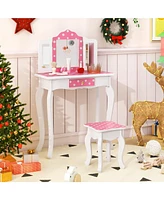 Princess Pretend Play Makeup Dressing Table with Cute Polka Dot Print Fun Vanity Set for Kids