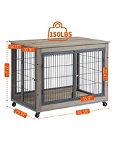 Furniture Style Dog Cage Crate with Double Doors Rustic Brown