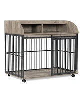 44'' Heavy Duty Large Dog Crate Furniture for Large Medium Dog with Lockable Wheels Grey