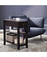 3-Tier End Table with Drawer, Slideway, and Double Shelves Modern Accent Table for Living Room