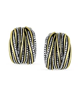 Bling Jewelry Half Hoop Shrimp Style Clip-On Earrings Two Tone Caviar Bead Silver Gold Plated