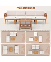 10 Pcs Acacia Wood Patio Furniture Set with Cushions and 2-Tier Coffee Table