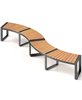 Patio Curved Bench with Slatted Seat and Metal Legs-2 Pieces