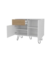 Fm Furniture Red Rock Sideboard with Hairpin Legs, White and Natural Oak Finish