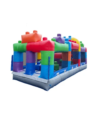 HeroKiddo 20FT Block Party Inflatable Obstacle Course with Air Blower, Commercial Grade 100% Pvc, Outdoor Play, Summer Fun, Kids and Adults