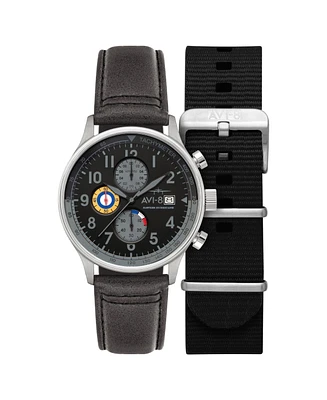 Avi-8 Men's Hawker Hurricane Classic Chronograph Gray Leather Strap Watch, 43.5mm