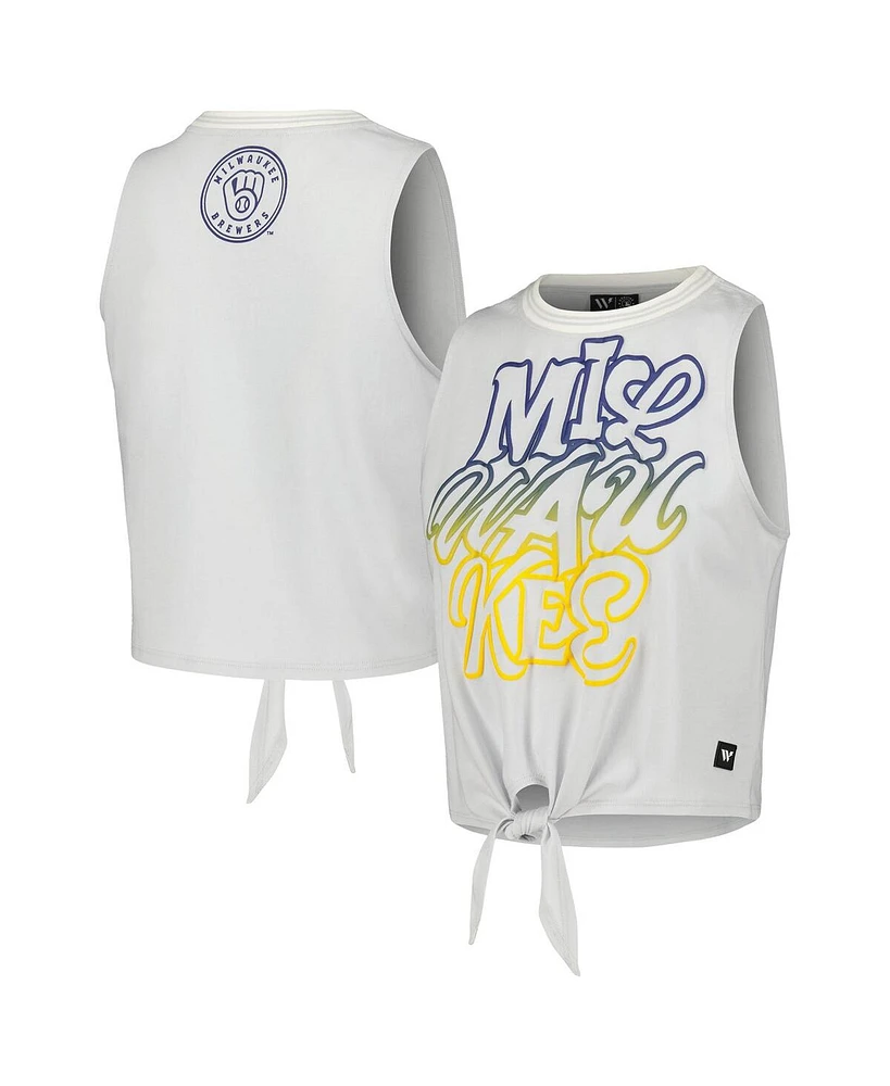 The Wild Collective Women's White Milwaukee Brewers Twisted Tie Front Tank Top