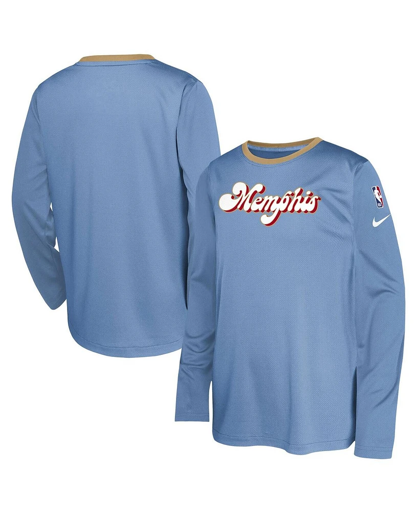 Nike Big Boys and Girls Light Blue Memphis Grizzlies 2024/25 City Edition Pregame Performance Long Sleeve Shooting T-Shirt