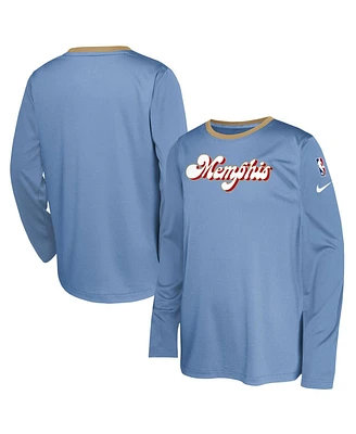 Nike Big Boys and Girls Light Blue Memphis Grizzlies 2024/25 City Edition Pregame Performance Long Sleeve Shooting T-Shirt