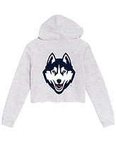League Collegiate Wear Women's Ash UConn Huskies 2-Hit 1636 Cropped Pullover Hoodie