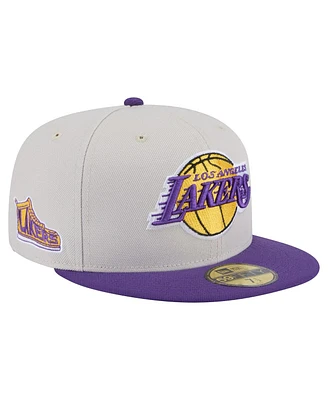 New Era Men's Los Angeles Lakers Stone Victory Grove Vintage Sidepatch Sneaker 59FIFTY Fitted Hat